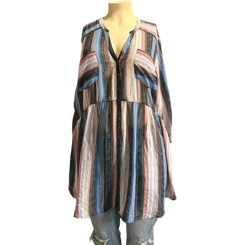 Torrid Button Up Blouse Size ^ in Blue and Peach